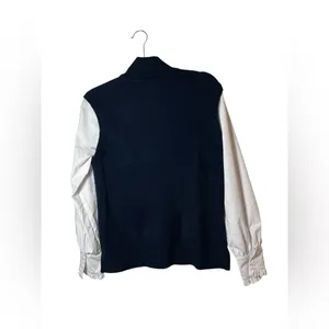 LOFT Sweater Vest Blouse Combo Womens S Navy‎ White Cable Knit Mixed Media Top thumbnail 4