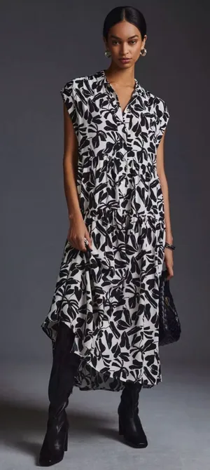 By Anthropologie Tiered Shirt Dress Size Medium thumbnail 1