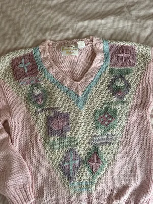 Vintage Chunky Hand Knit Sweater Multi Size L thumbnail 2