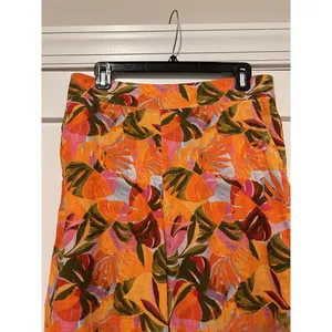 Women Linen Pants Wide Leg Orange Tropical Multi Color C&C California Size Large thumbnail 4