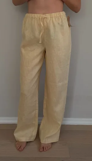 Caara Butter Yellow Linen Pants Size XS thumbnail 1