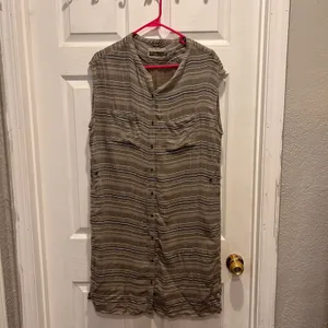 Prana Buenos Dias‎ Striped Sleeveless Button Down Shirt Dress Large Adjustable thumbnail 3