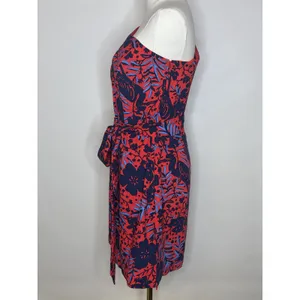 Lilly Pulitzer Red Blue Floral One Shoulder Puff Sleeve Dress Cocktail Size 4 thumbnail 5