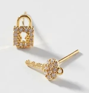 Anthropologie Lock Key stacking Earrings thumbnail 1