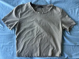Zara stretchy tan crop tshirt thumbnail 1