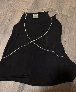 Vocal Black Tank Top with Silver Chain Straps thumbnail 1