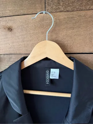 H&M Divided Black Satin Button Up Blouse Short Sleeve XXS thumbnail 3