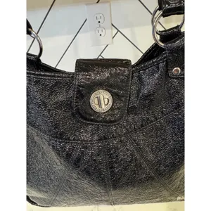 Roxy black crinkle-textured faux leather shoulder bag silver-tone hardware Y2K thumbnail 6