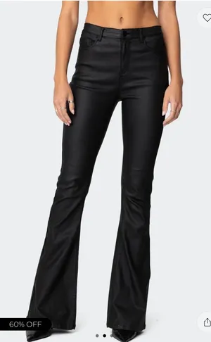 Edikted Luna Faux Leather Flare Jeans thumbnail 1