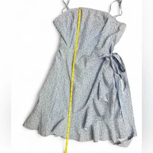 SHEIN Blue Floral Wrap Knot Slip Dress Medium – Ruffle Hem Spaghetti Strap Mini thumbnail 4