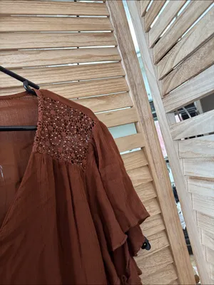 St. John's Bay Rust Brown Button-Front Boho Top with Embellished Shoulders LARGE thumbnail 3
