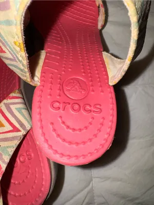 CROCS Brown Wedge Sandals with Multicolor Chevron Straps thumbnail 6