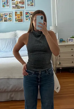 H&M Sparkly Silver High Neck Cowl Top thumbnail 1