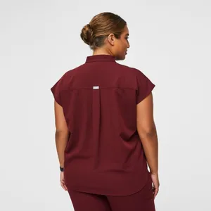 Figs Womens Rafaela Oversized Scrub Top Technical Collection Wine Red Size XL thumbnail 3