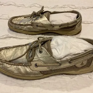 SPERRY Top-Sider Boat Shoes Gold Metallic Leather Tweed Size 9 thumbnail 5