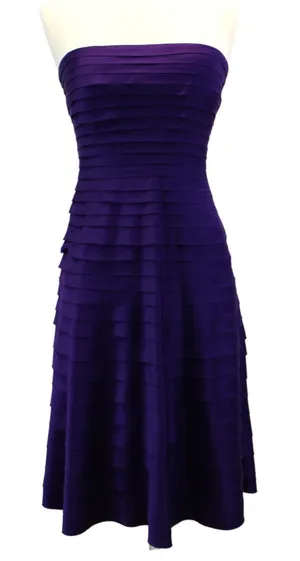 Adrianna Papell Womens 6 Cocktail Dress‎ Layered Ruffle Purple Strapless Prom thumbnail 1
