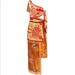 FARM Rio Tropical Print Cutout Midi Dress Womens XXS Orange Sarong NEW thumbnail 3