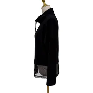 Joseph Ribkoff‎ Mesh Insert Shirt Hem Rhinestone 1/4 Zip Black Mock Neck Grunge thumbnail 5