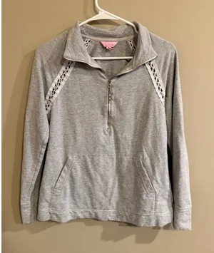 Lilly‎ Pulitzer Gray Quarter Zip Sweatshirt Lace Detail Women's Size S thumbnail 1