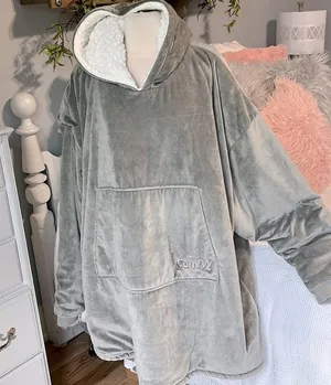 The Comfy Snuggie Pullover Blanket Gray Velvety Sherpa Robe Womens XS S M L XL thumbnail 5