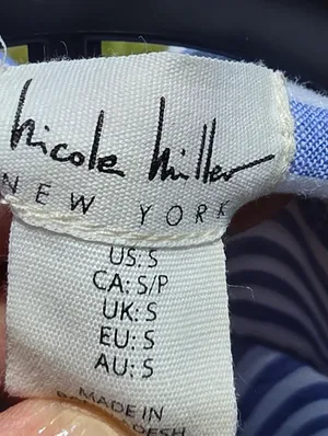 Nicole Miller Blue and White Striped Linem Blend Button-Up Shirt Small thumbnail 6