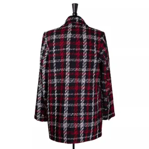 ZARA Overside Plaid Front Double Breasted Tweed Blazer Button Lined M Black Red thumbnail 4