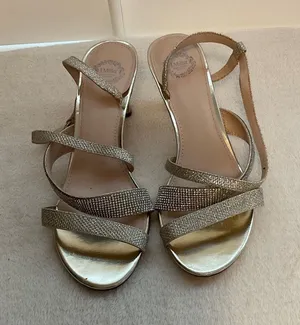 Gold Rhinestone Strappy Slingback Heels Size 9 thumbnail 1