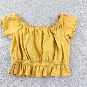 American Eagle‎ Embroidered Floral Crop Top Womens M Boho Off Shoulder Peasant thumbnail 3