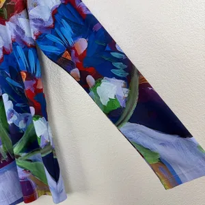 Le Galeriste Top Womens XL Blue Pink Abstract Floral Art Print Quarter Zip Mock thumbnail 5