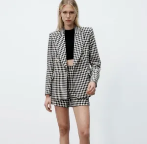 Zara houndstooth double breasted gold button oversized blazer jacket M  thumbnail 3