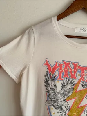 MOD on Trend Graphic Vintage Eagle Lightning Bolt Band Tee White Medium M thumbnail 2
