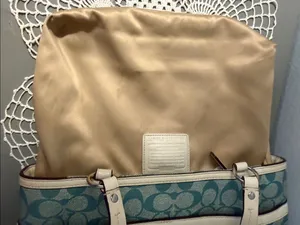 Coach Chelsea Teal and Cream Signature Stripe Tote. thumbnail 8