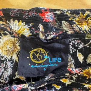 Blue Life Floral Maxi Beach Skirt Black Ruffle High Low Boho Wildflower Rayon Sm thumbnail 8
