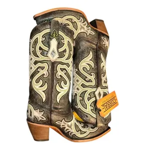 Corral Leather Green/Gray Embroidered Overlay Western Pull On Boots(Size 8.5) thumbnail 2