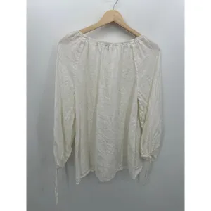 Sundance Womens‎ White Linen Top Size M Pockets Quarter Button Boho Casual thumbnail 2