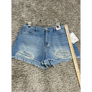 NWT BBJ Denim Shorts Womens 7/28 Glitter Distressed Ripped Cut Off High Rise thumbnail 5