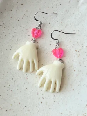 Handmade hand heart unique funky cute dangle earrings🌀✋💚 thumbnail 3