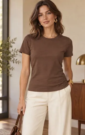 Banana Republic Refined Brown Stretch Cotton Crewneck T-Shirt Small Minimalist thumbnail 1