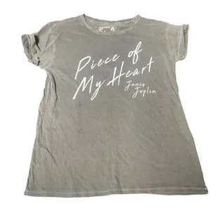 Lucky Brand Janis Joplin Piece of My‎ Heart Graphic Tee Charcoal Gray Womens XS thumbnail 1