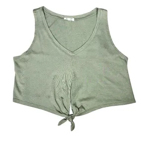 Heart and Hips Green V Neck Knot Front Crop Tank Top Size Medium thumbnail 1