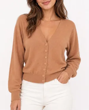 Lark & Grey Tan V-Neck Button Front Cardigan Sweater Large thumbnail 1