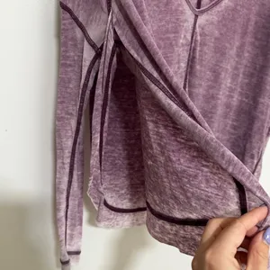 Free People We The Free | Purple Acid Wash Oversized V-Neck Long Sleeve Top, XS thumbnail 3