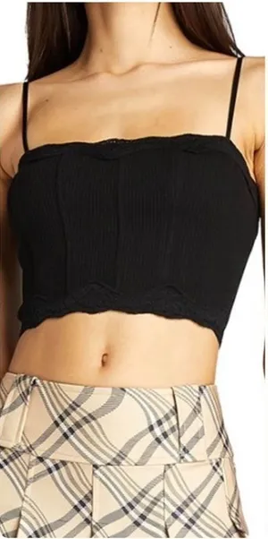 I.AM.GIA Lena Cropped Corset Cami with Lace Trim in Black Sz S NWOT thumbnail 1