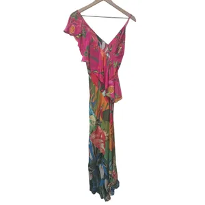 Farm Rio Midi Dress Sm Tropical Ruffle Asymmetric Boho Botanical Anthropologie thumbnail 7