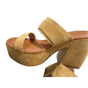 Lottini Italy Biscotto Beige Leather Suede Platform Slide Sandals Gold Buckle 10 thumbnail 4
