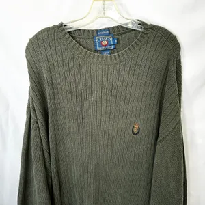 VTG Chaps Ralph Lauren XL Sweater Green Ribbed Cotton Heavyweight Fisherman 1023 thumbnail 5