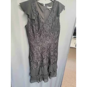 Sam Edelman Black Lace Ruffle Hem Cap Sleeves Cocktail Dress Size 8 b57 thumbnail 3