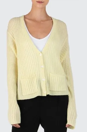 ATM S Cashmere Deep-V Cardigan in Light Yellow thumbnail 1