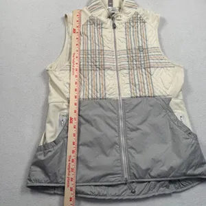 Peter Millar Lizzie Hybrid Vest Womens Large Cream Gray Plaid Quilted Full Zip thumbnail 4