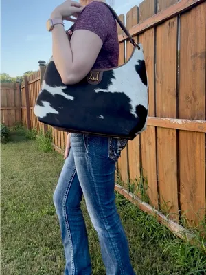 Loyal West- Conceal Carry Cowhide Hobo Bag with Braided Handle - Black & White thumbnail 4